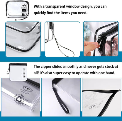 Clear Toiletry Bag, 2 Packs TSA Approved Water resistant Quart Size Travel Organizer, Waterproof & Leakproof Airline Travel Essential Carry On Makeup Cosmetic Bags for Liquids, Black