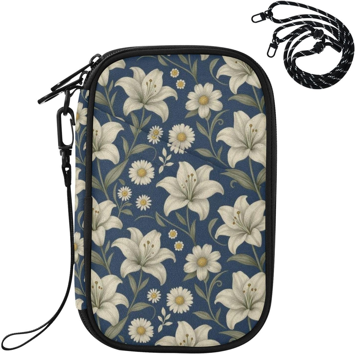 Travel Doc Organizer 8.26×5.51×1.18 In | Polyester Oxford Sturdy Shape Multi-Way Carry for Men Women Travel Indigo Lily
