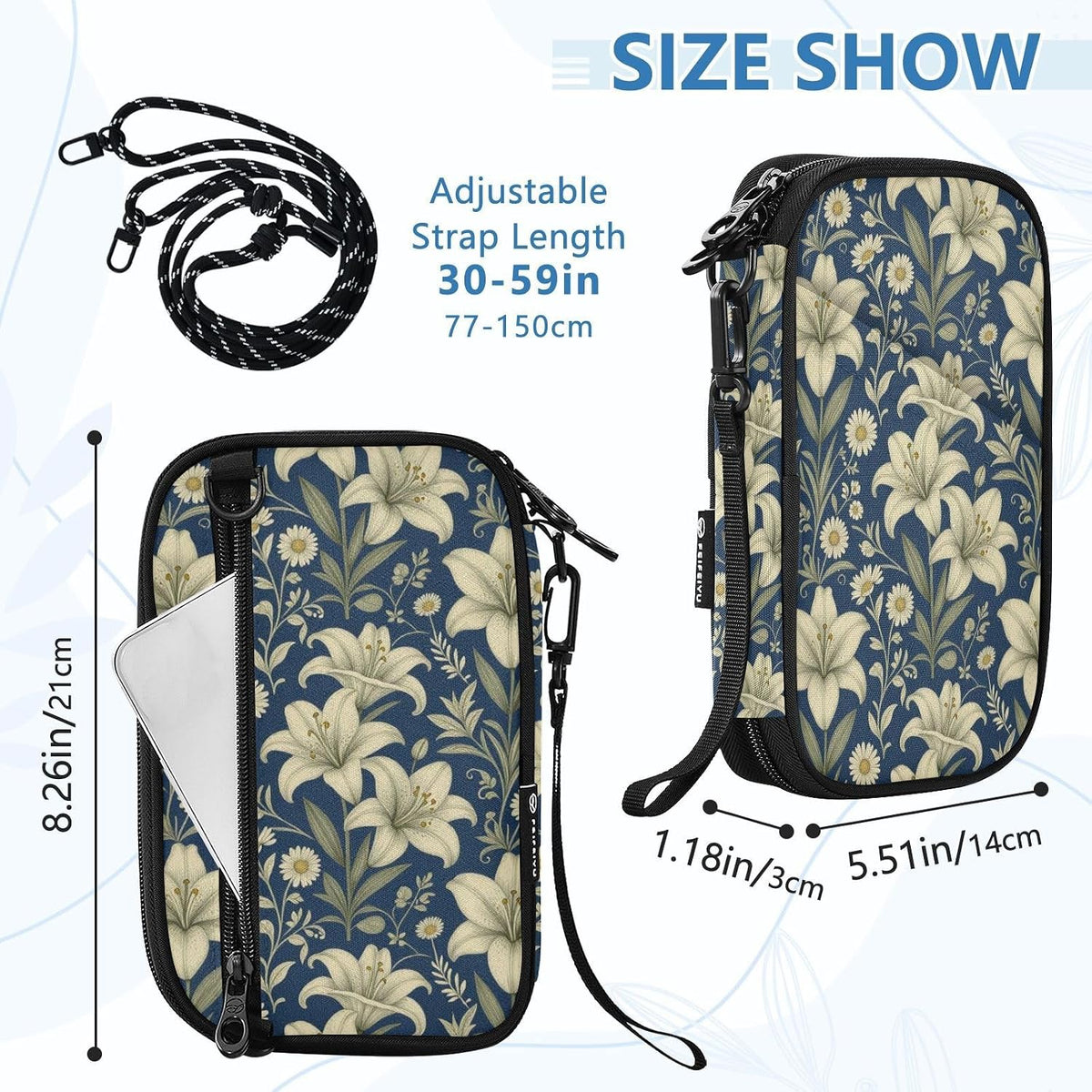 Travel Doc Organizer 8.26×5.51×1.18 In | Polyester Oxford Sturdy Shape Multi-Way Carry for Men Women Travel Indigo Lily