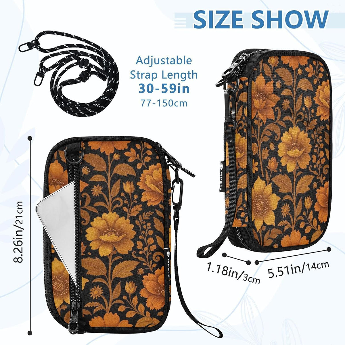 Travel Doc Organizer 8.26×5.51×1.18 In | Polyester Oxford Sturdy Shape Multi-Way Carry for Men Women Travel Indigo Lily