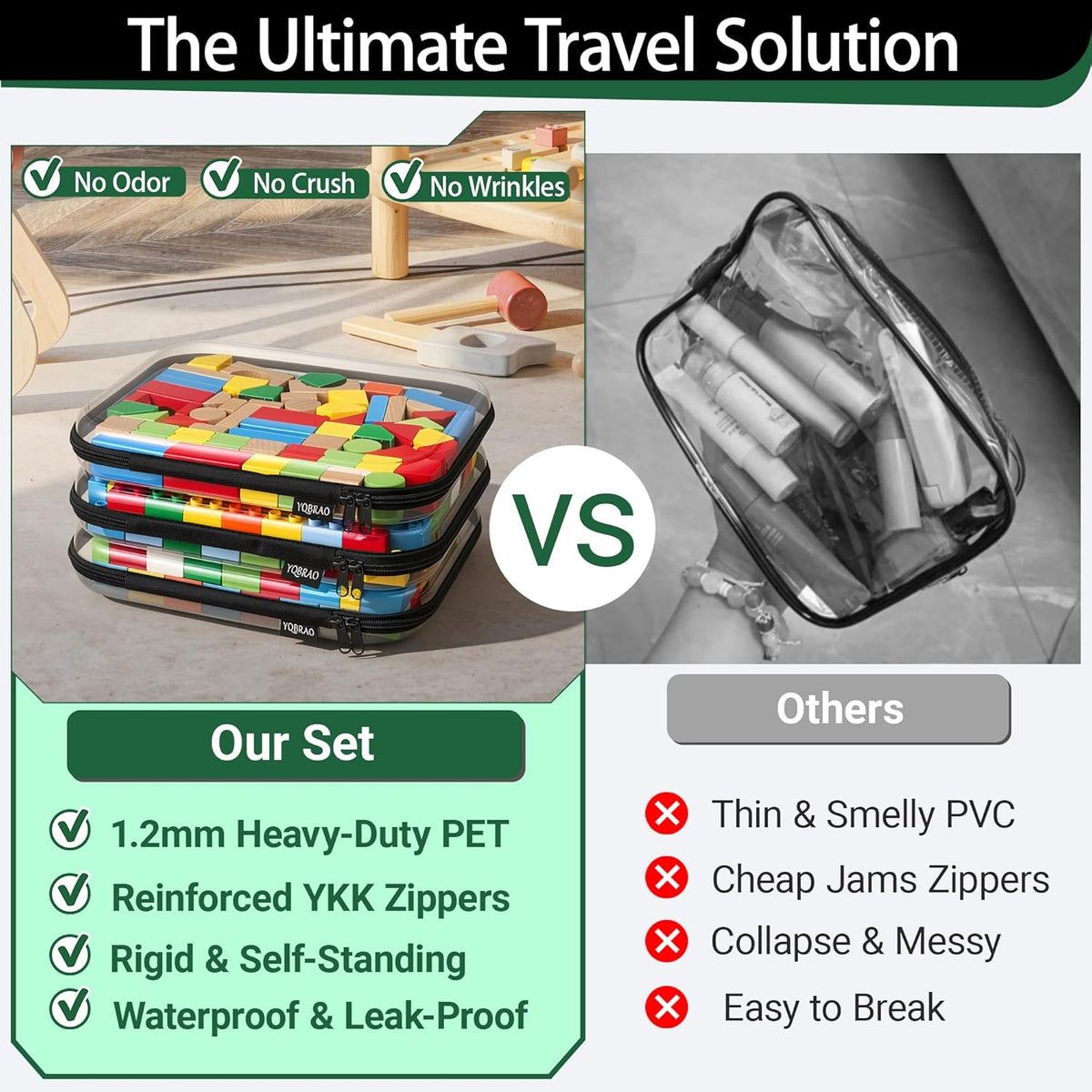Clear Hard Shell Organizer Cases, 3-Pack, White | Rigid 1.2 mm clear PET organizers with multi-size design for travel, home storage, and everyday essentials.