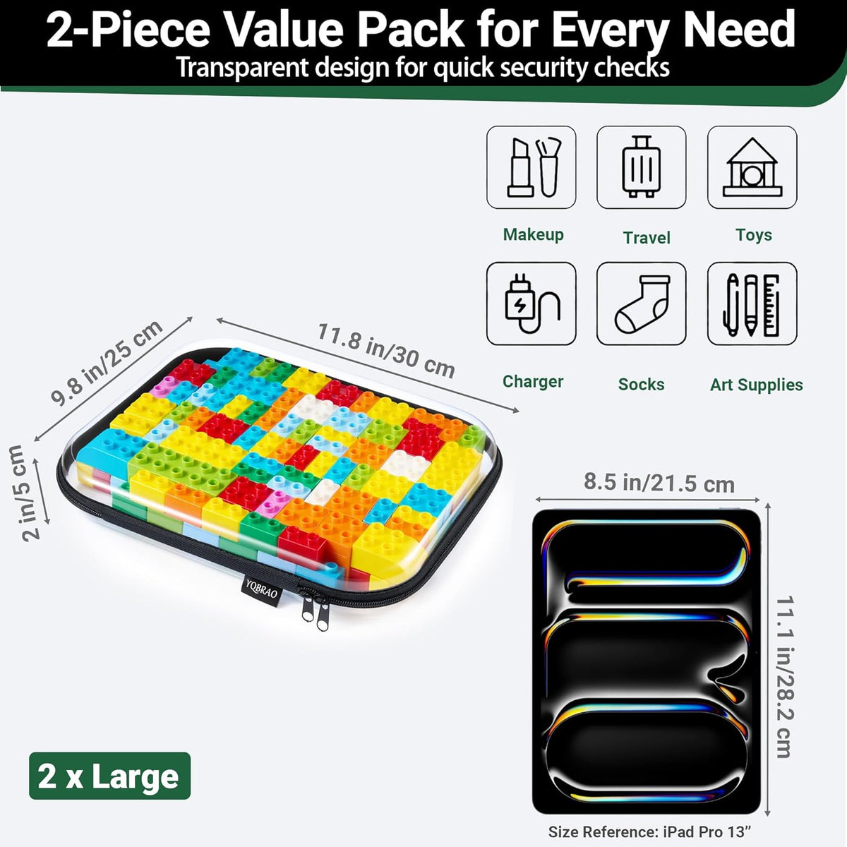 Clear Hard Shell Organizer Cases, 3-Pack, White | Rigid 1.2 mm clear PET organizers with multi-size design for travel, home storage, and everyday essentials.