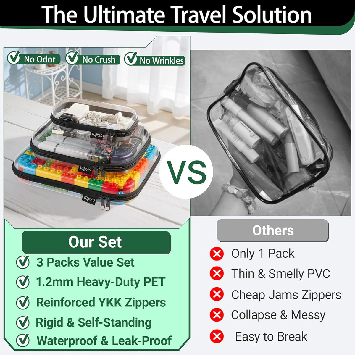 Clear Hard Shell Organizer Cases, 3-Pack, White | Rigid 1.2 mm clear PET organizers with multi-size design for travel, home storage, and everyday essentials.