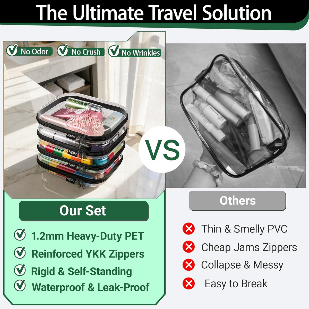 Clear Hard Shell Organizer Cases, 3-Pack, White | Rigid 1.2 mm clear PET organizers with multi-size design for travel, home storage, and everyday essentials.