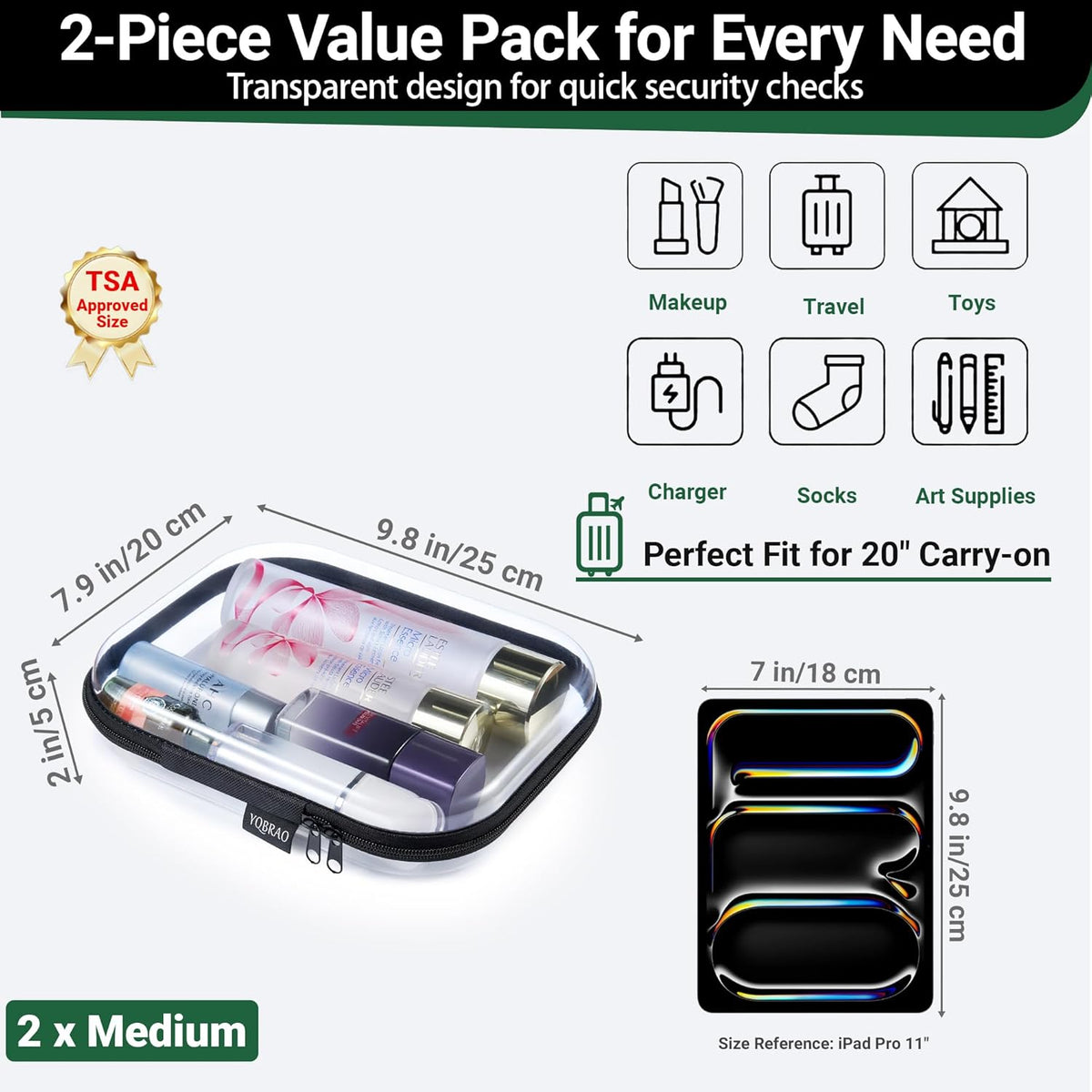 Clear Hard Shell Organizer Cases, 3-Pack, White | Rigid 1.2 mm clear PET organizers with multi-size design for travel, home storage, and everyday essentials.