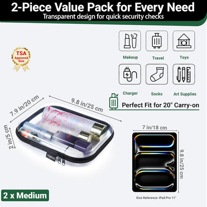 Clear Hard Shell Organizer Cases, 3-Pack, White | Rigid 1.2 mm clear PET organizers with multi-size design for travel, home storage, and everyday essentials.