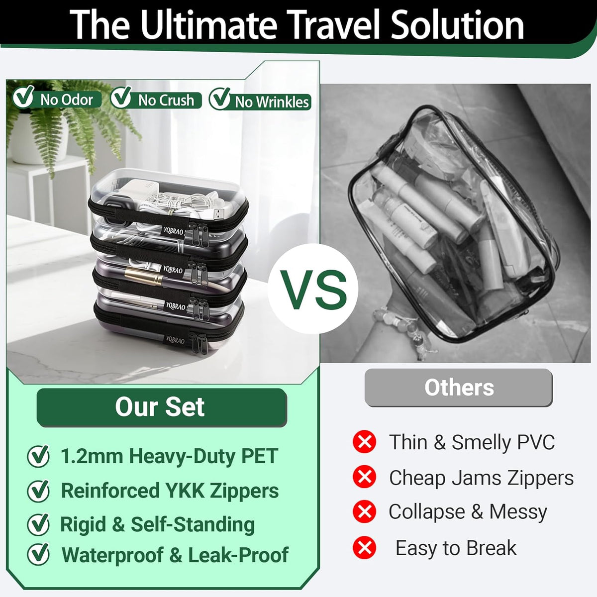 Clear Hard Shell Organizer Cases, 3-Pack, White | Rigid 1.2 mm clear PET organizers with multi-size design for travel, home storage, and everyday essentials.