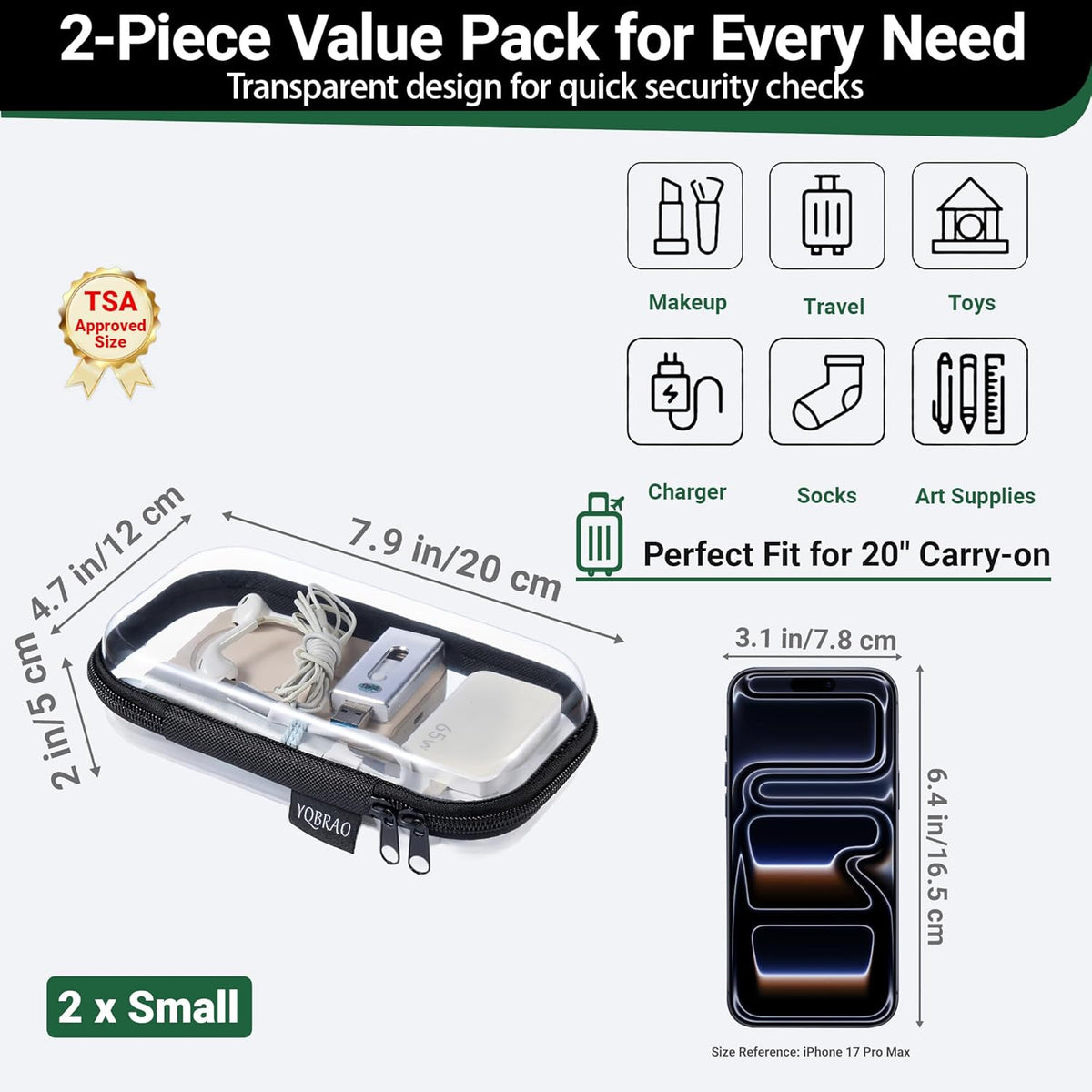 Clear Hard Shell Organizer Cases, 3-Pack, White | Rigid 1.2 mm clear PET organizers with multi-size design for travel, home storage, and everyday essentials.