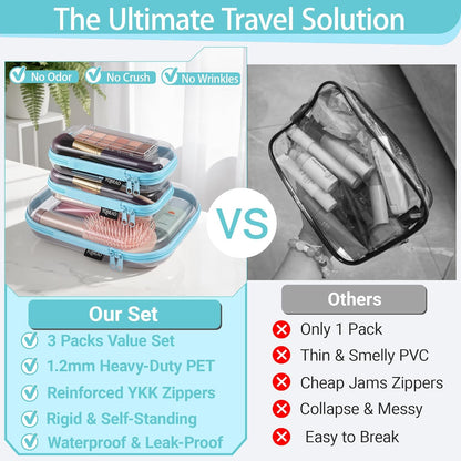 Clear Hard Shell Organizer Cases, 3-Pack, White | Rigid 1.2 mm clear PET organizers with multi-size design for travel, home storage, and everyday essentials.