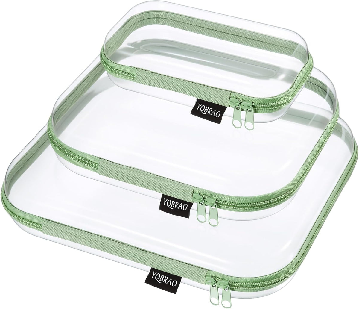 Clear Hard Shell Organizer Cases, 3-Pack, White | Rigid 1.2 mm clear PET organizers with multi-size design for travel, home storage, and everyday essentials.