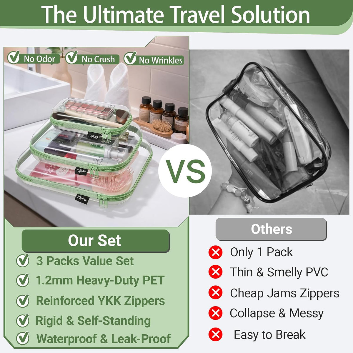 Clear Hard Shell Organizer Cases, 3-Pack, White | Rigid 1.2 mm clear PET organizers with multi-size design for travel, home storage, and everyday essentials.