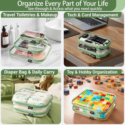 Clear Hard Shell Organizer Cases, 3-Pack, White | Rigid 1.2 mm clear PET organizers with multi-size design for travel, home storage, and everyday essentials.