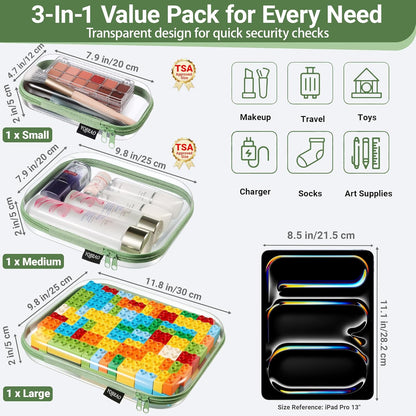 Clear Hard Shell Organizer Cases, 3-Pack, White | Rigid 1.2 mm clear PET organizers with multi-size design for travel, home storage, and everyday essentials.