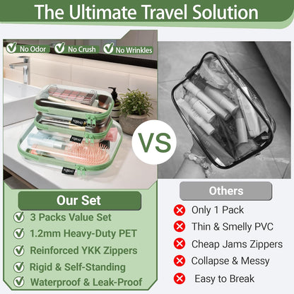 Clear Hard Shell Organizer Cases, 3-Pack, White | Rigid 1.2 mm clear PET organizers with multi-size design for travel, home storage, and everyday essentials.