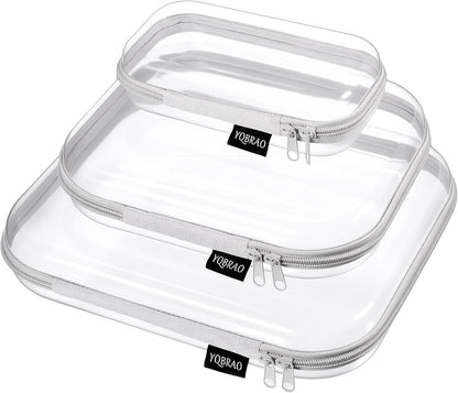 Clear Hard Shell Organizer Cases, 3-Pack, White | Rigid 1.2 mm clear PET organizers with multi-size design for travel, home storage, and everyday essentials.