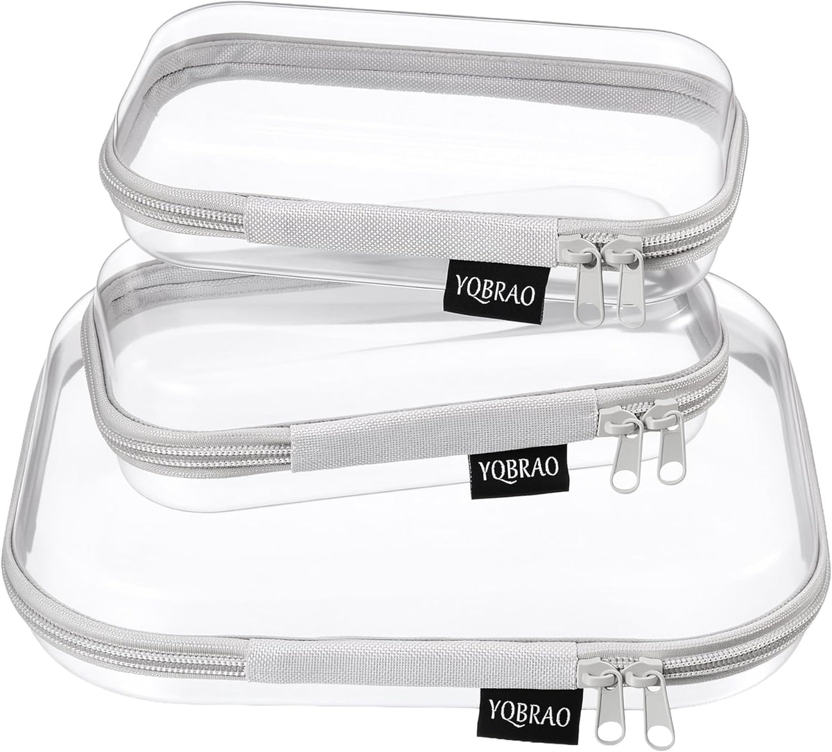 Clear Hard Shell Organizer Cases, 3-Pack, White | Rigid 1.2 mm clear PET organizers with multi-size design for travel, home storage, and everyday essentials.