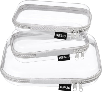 Clear Hard Shell Organizer Cases, 3-Pack, White | Rigid 1.2 mm clear PET organizers with multi-size design for travel, home storage, and everyday essentials.