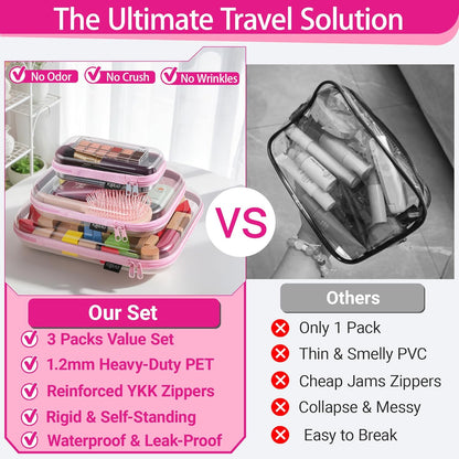 Clear Hard Shell Organizer Cases, 3-Pack, White | Rigid 1.2 mm clear PET organizers with multi-size design for travel, home storage, and everyday essentials.