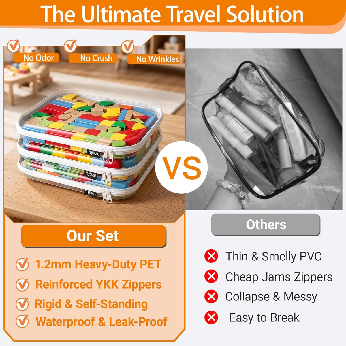 Clear Hard Shell Organizer Cases, 3-Pack, White | Rigid 1.2 mm clear PET organizers with multi-size design for travel, home storage, and everyday essentials.