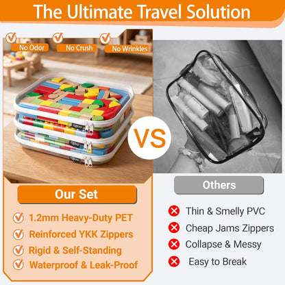 Clear Hard Shell Organizer Cases, 3-Pack, White | Rigid 1.2 mm clear PET organizers with multi-size design for travel, home storage, and everyday essentials.