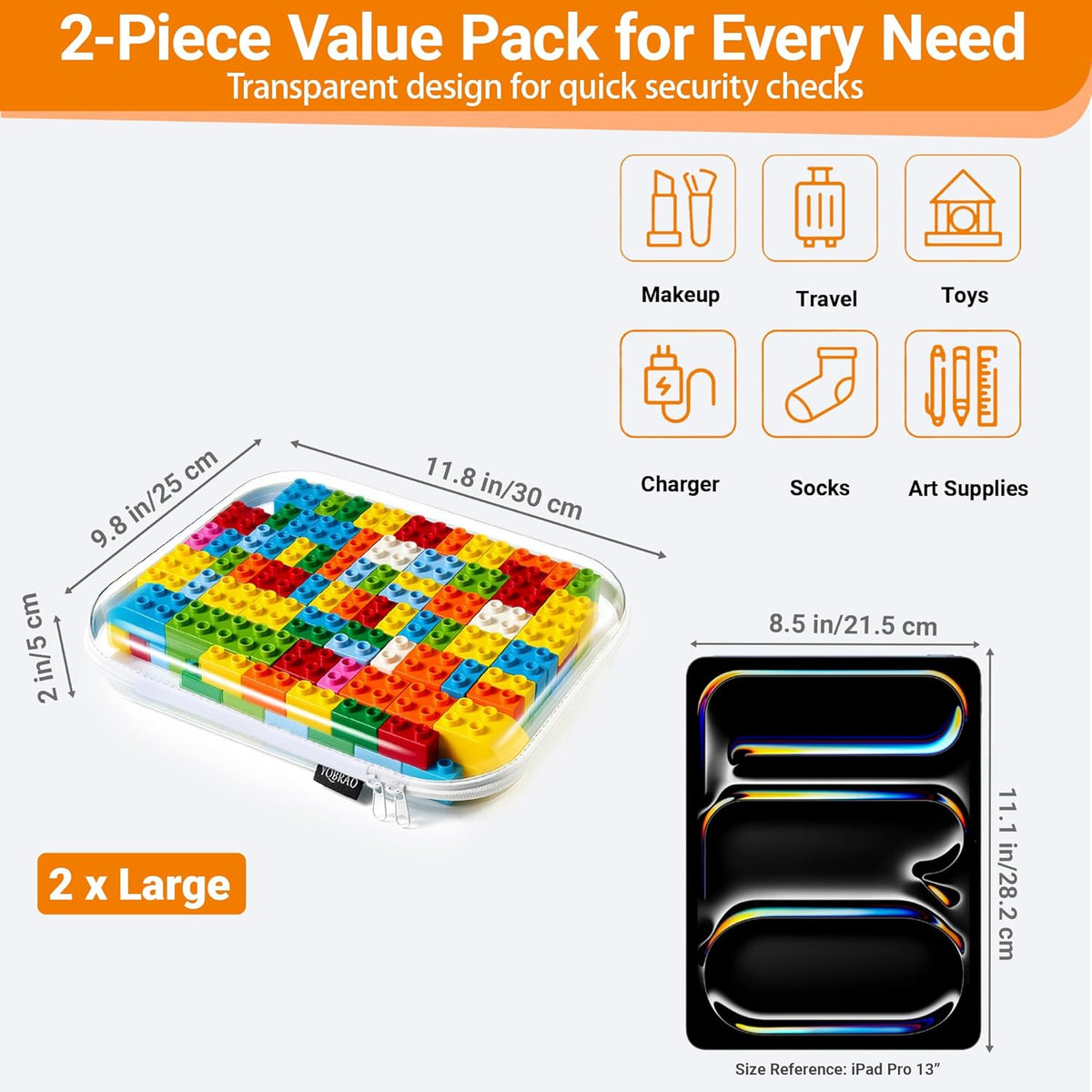 Clear Hard Shell Organizer Cases, 3-Pack, White | Rigid 1.2 mm clear PET organizers with multi-size design for travel, home storage, and everyday essentials.