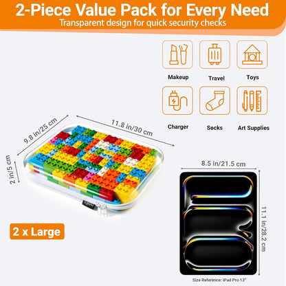 Clear Hard Shell Organizer Cases, 3-Pack, White | Rigid 1.2 mm clear PET organizers with multi-size design for travel, home storage, and everyday essentials.