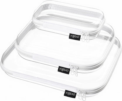Clear Hard Shell Organizer Cases, 3-Pack, White | Rigid 1.2 mm clear PET organizers with multi-size design for travel, home storage, and everyday essentials.