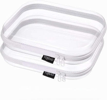 Clear Hard Shell Organizer Cases, 3-Pack, White | Rigid 1.2 mm clear PET organizers with multi-size design for travel, home storage, and everyday essentials.