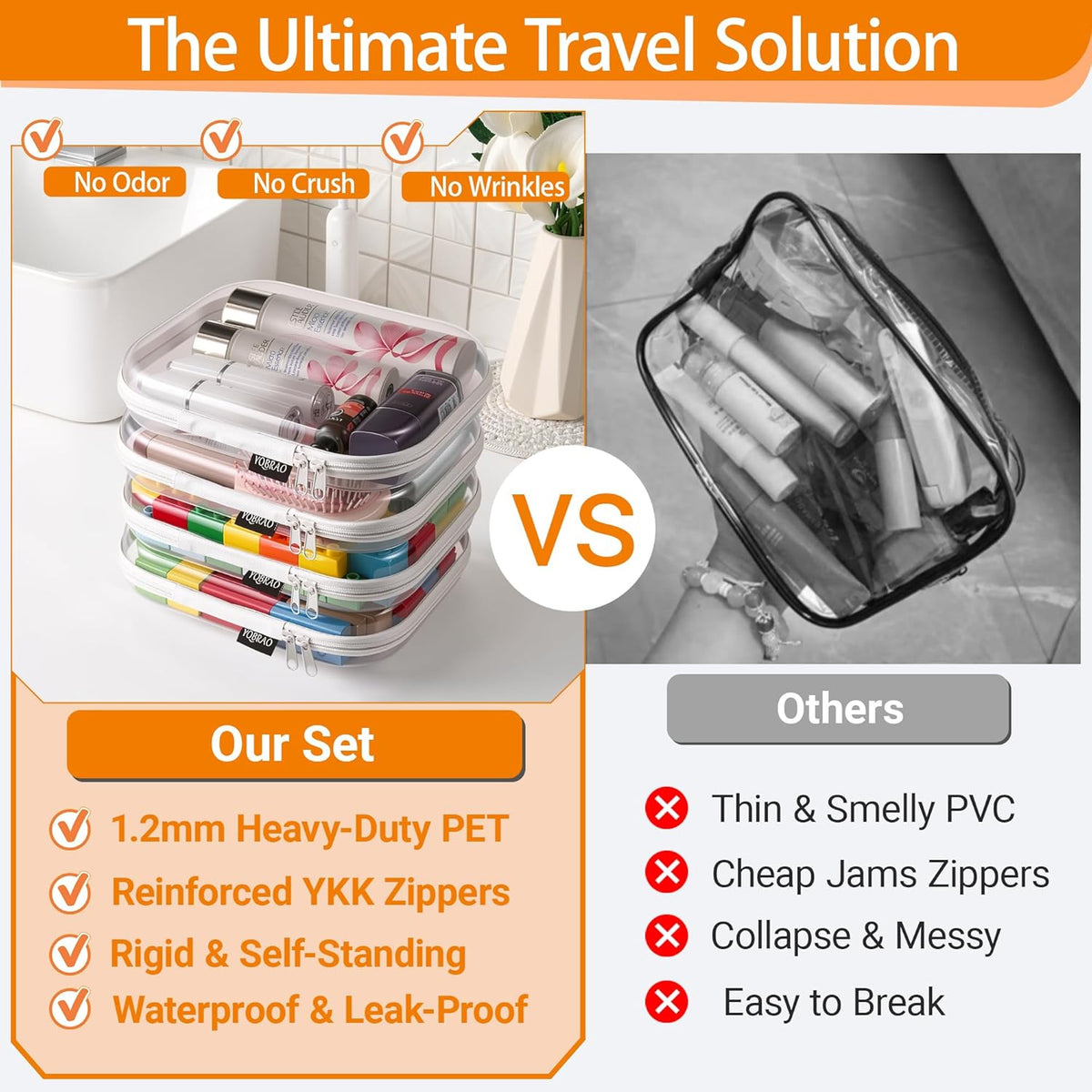 Clear Hard Shell Organizer Cases, 3-Pack, White | Rigid 1.2 mm clear PET organizers with multi-size design for travel, home storage, and everyday essentials.