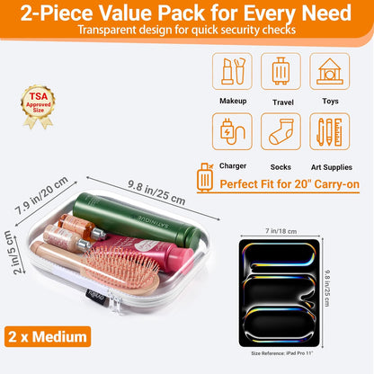Clear Hard Shell Organizer Cases, 3-Pack, White | Rigid 1.2 mm clear PET organizers with multi-size design for travel, home storage, and everyday essentials.
