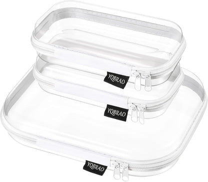 Clear Hard Shell Organizer Cases, 3-Pack, White | Rigid 1.2 mm clear PET organizers with multi-size design for travel, home storage, and everyday essentials.
