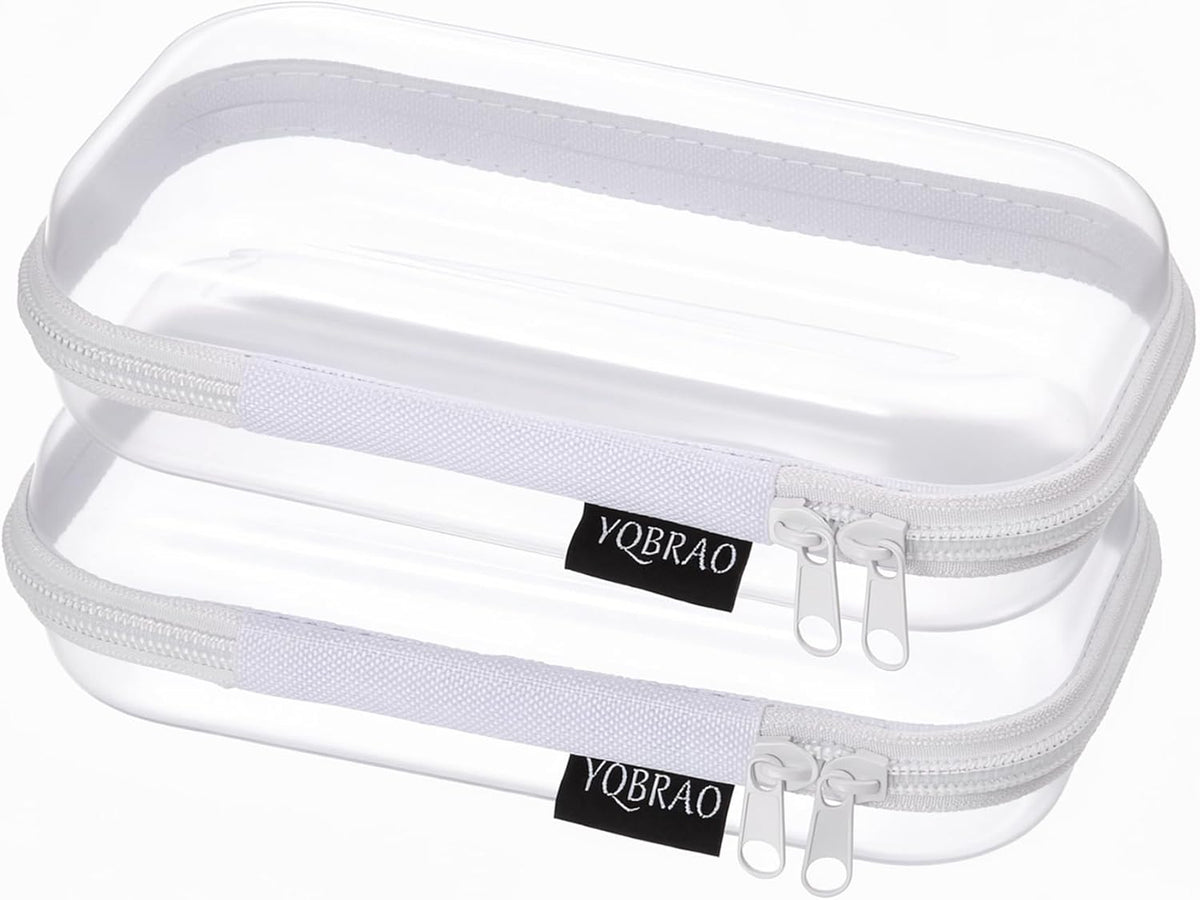 Clear Hard Shell Organizer Cases, 3-Pack, White | Rigid 1.2 mm clear PET organizers with multi-size design for travel, home storage, and everyday essentials.