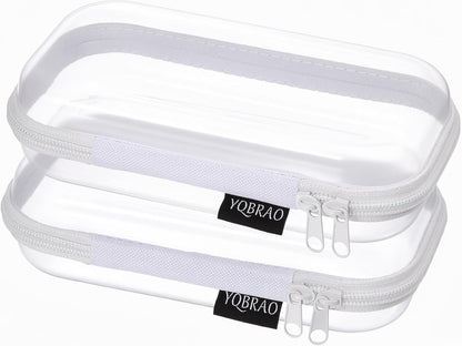 Clear Hard Shell Organizer Cases, 3-Pack, White | Rigid 1.2 mm clear PET organizers with multi-size design for travel, home storage, and everyday essentials.