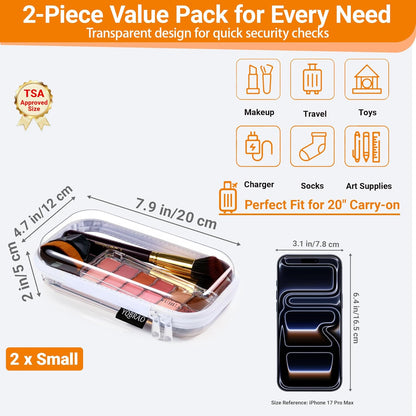 Clear Hard Shell Organizer Cases, 3-Pack, White | Rigid 1.2 mm clear PET organizers with multi-size design for travel, home storage, and everyday essentials.
