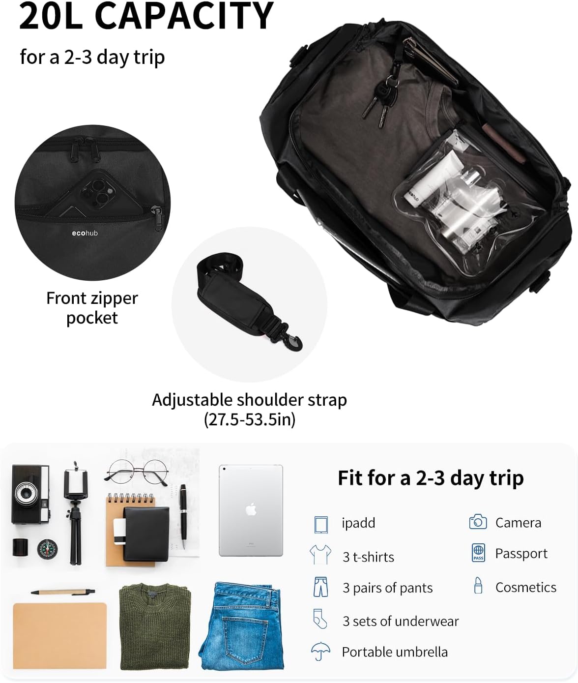 16'' Personal Item Bag Mini Duffel Bag Small Travel Bag Underseat Carry on Bag for United Airlines Gym Bag for Women and Men