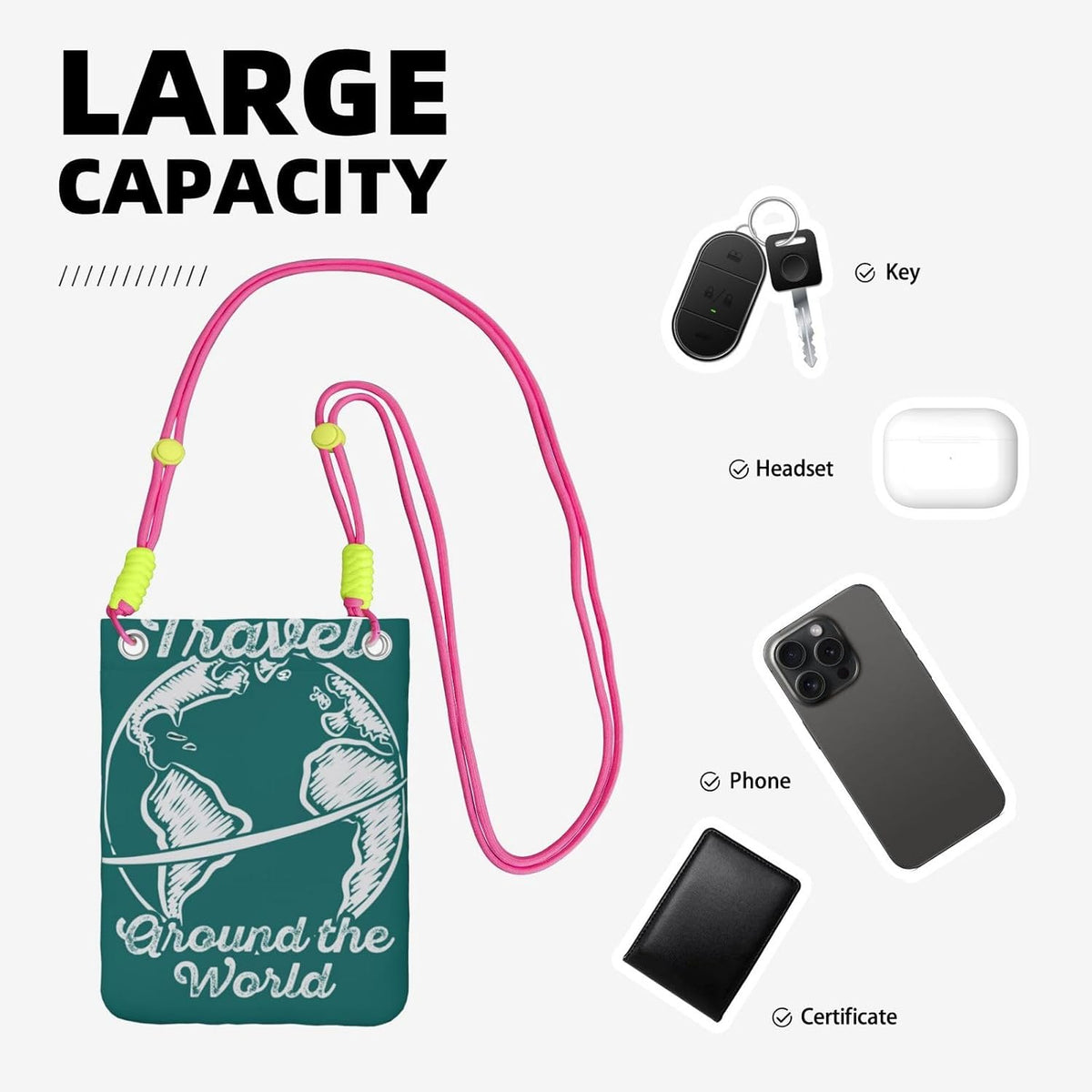 Travel Around the World 1 for Crossbody Phone Bag, Small & Lightweight Crossbody Purse for Women with Adjustable Strap, Water-Resistant Daily Commuter Bag for Phone, Wallet, Keys