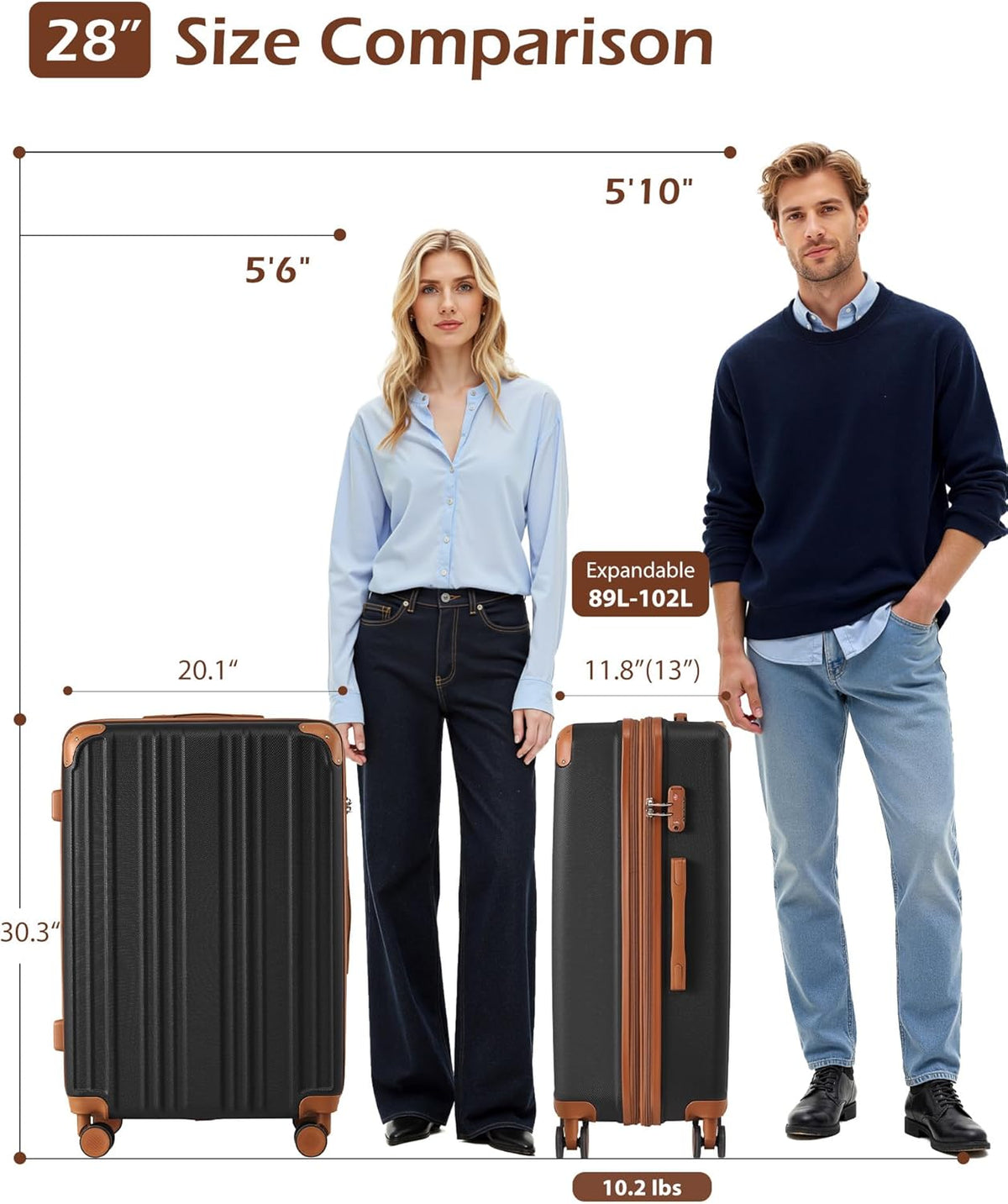 Carry On Luggage, Suitcase with Durable and Lightweight, carry on suitcase with ABS Hardshell, Dual Spinner Wheels, TSA Lock, and YKK Zipper(apricot black, S(20in)_carry on)
