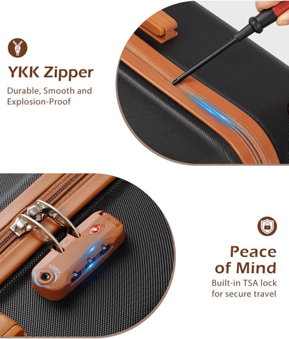 Carry On Luggage, Suitcase with Durable and Lightweight, carry on suitcase with ABS Hardshell, Dual Spinner Wheels, TSA Lock, and YKK Zipper(apricot black, S(20in)_carry on)