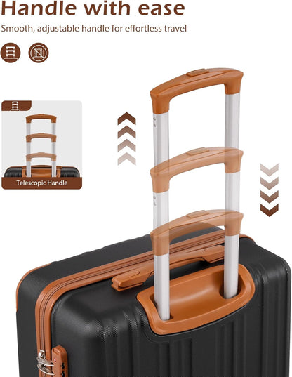 Carry On Luggage, Suitcase with Durable and Lightweight, carry on suitcase with ABS Hardshell, Dual Spinner Wheels, TSA Lock, and YKK Zipper(apricot black, S(20in)_carry on)