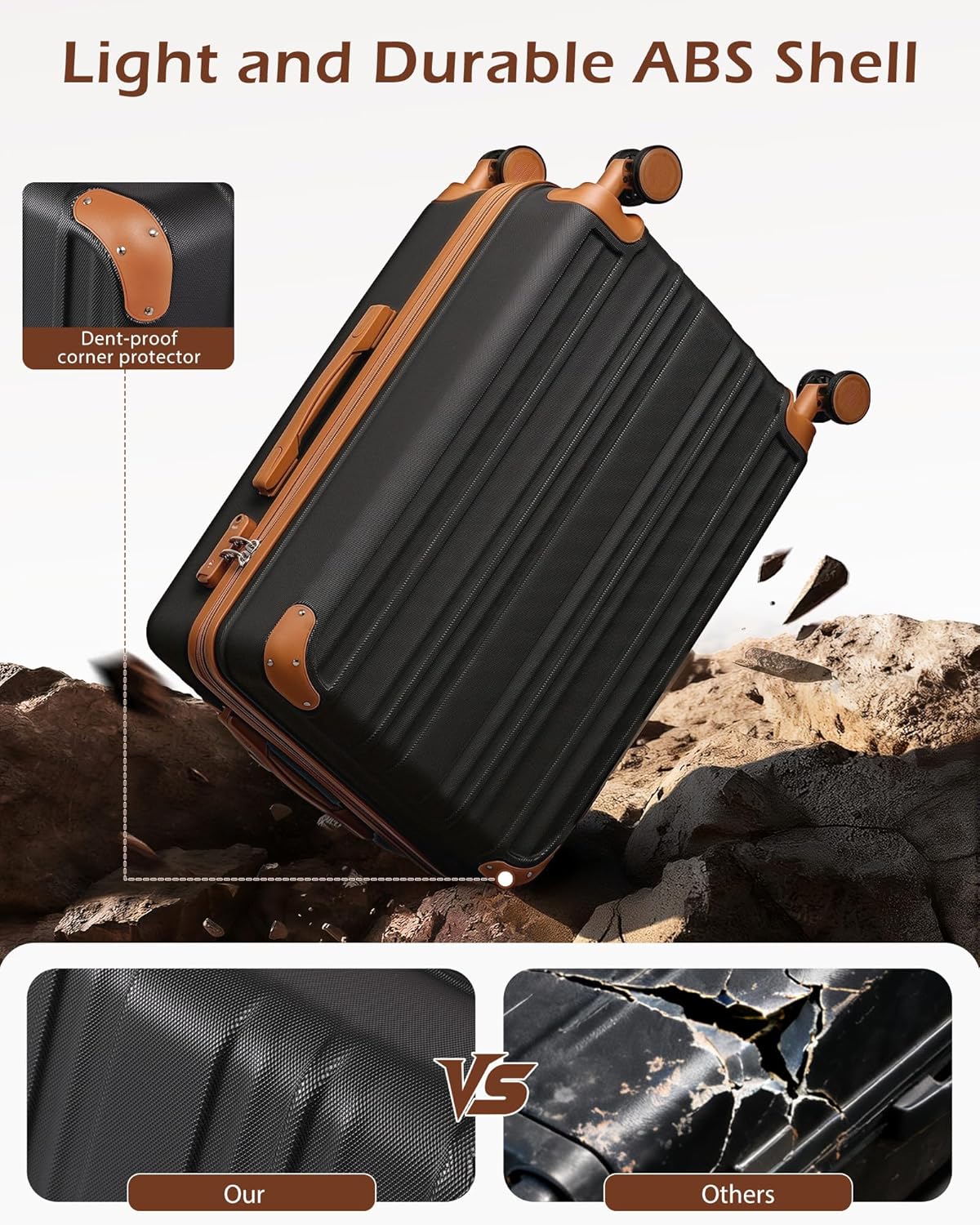 Carry On Luggage, Suitcase with Durable and Lightweight, carry on suitcase with ABS Hardshell, Dual Spinner Wheels, TSA Lock, and YKK Zipper(apricot black, S(20in)_carry on)
