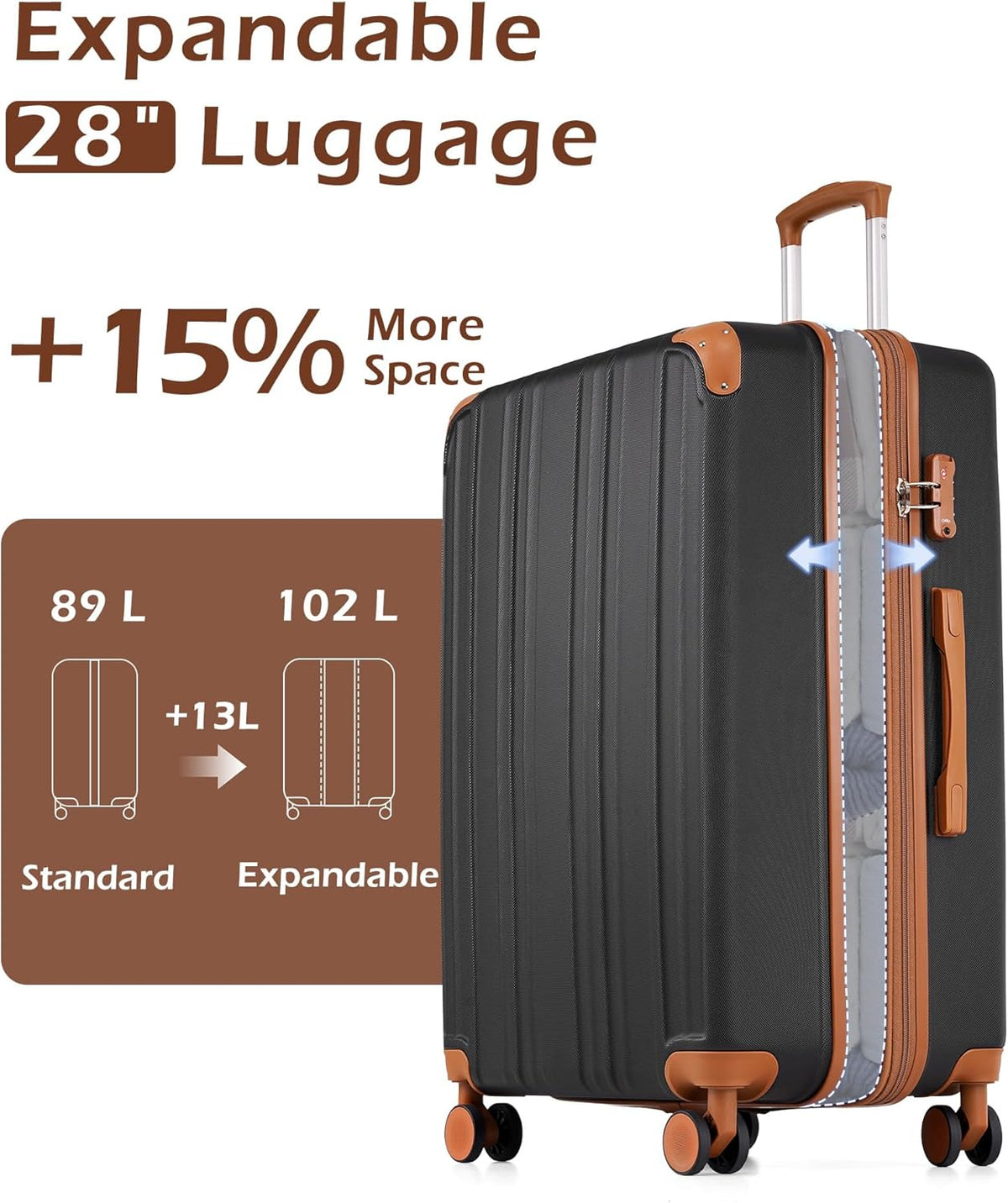 Carry On Luggage, Suitcase with Durable and Lightweight, carry on suitcase with ABS Hardshell, Dual Spinner Wheels, TSA Lock, and YKK Zipper(apricot black, S(20in)_carry on)