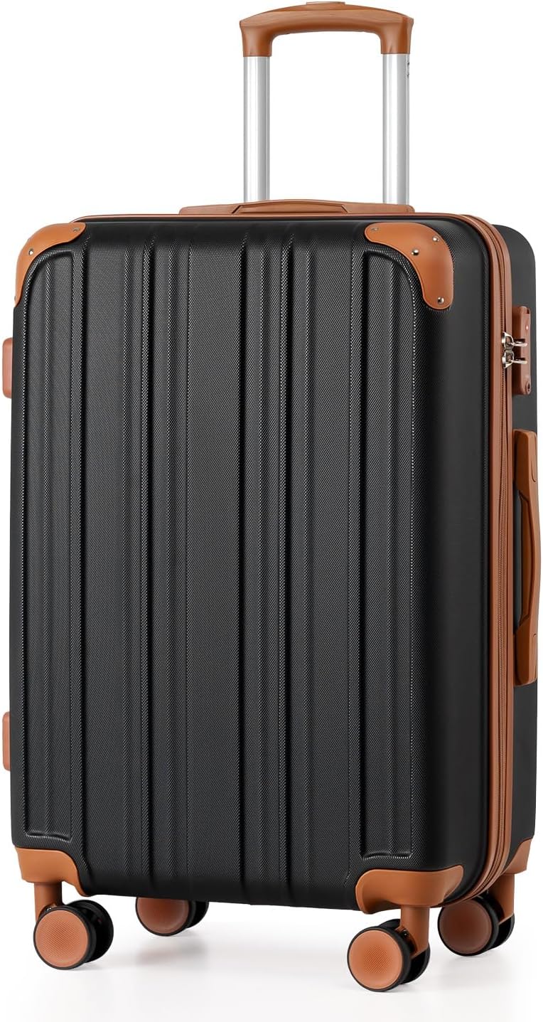 Carry On Luggage, Suitcase with Durable and Lightweight, carry on suitcase with ABS Hardshell, Dual Spinner Wheels, TSA Lock, and YKK Zipper(apricot black, S(20in)_carry on)