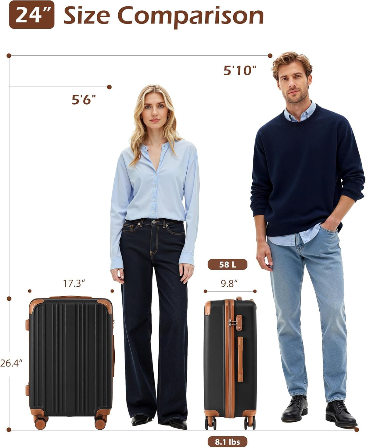 Carry On Luggage, Suitcase with Durable and Lightweight, carry on suitcase with ABS Hardshell, Dual Spinner Wheels, TSA Lock, and YKK Zipper(apricot black, S(20in)_carry on)