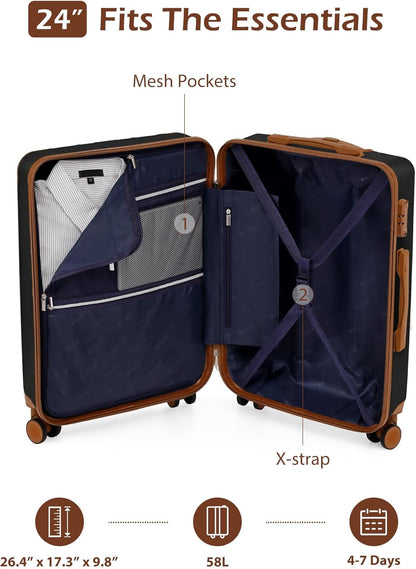 Carry On Luggage, Suitcase with Durable and Lightweight, carry on suitcase with ABS Hardshell, Dual Spinner Wheels, TSA Lock, and YKK Zipper(apricot black, S(20in)_carry on)