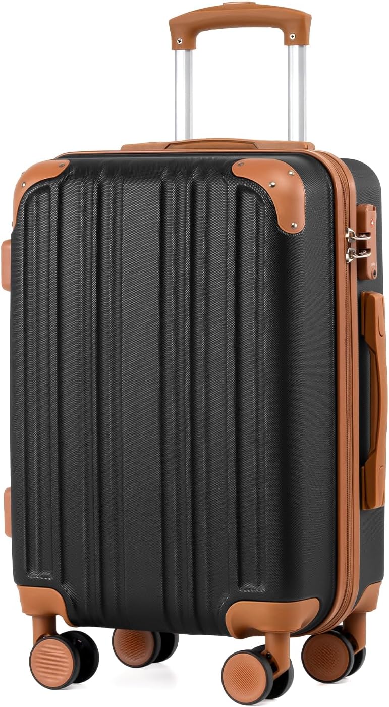 Carry On Luggage, Suitcase with Durable and Lightweight, carry on suitcase with ABS Hardshell, Dual Spinner Wheels, TSA Lock, and YKK Zipper(apricot black, S(20in)_carry on)