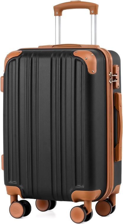 Carry On Luggage, Suitcase with Durable and Lightweight, carry on suitcase with ABS Hardshell, Dual Spinner Wheels, TSA Lock, and YKK Zipper(apricot black, S(20in)_carry on)
