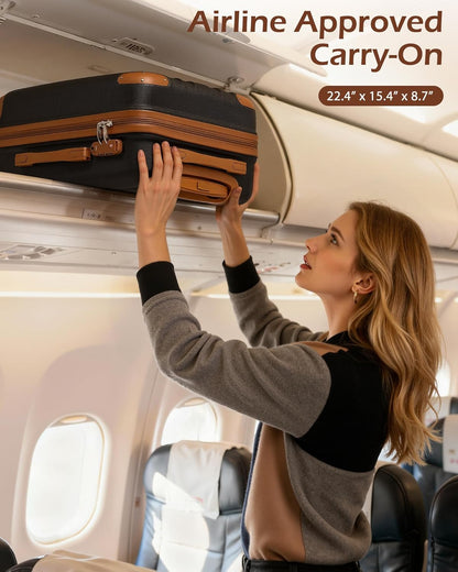 Carry On Luggage, Suitcase with Durable and Lightweight, carry on suitcase with ABS Hardshell, Dual Spinner Wheels, TSA Lock, and YKK Zipper(apricot black, S(20in)_carry on)