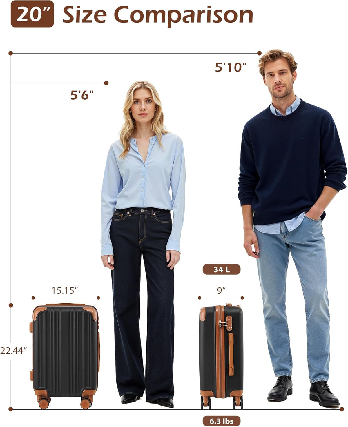 Carry On Luggage, Suitcase with Durable and Lightweight, carry on suitcase with ABS Hardshell, Dual Spinner Wheels, TSA Lock, and YKK Zipper(apricot black, S(20in)_carry on)