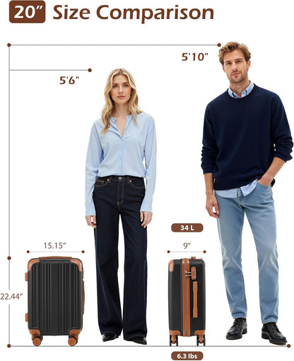 Carry On Luggage, Suitcase with Durable and Lightweight, carry on suitcase with ABS Hardshell, Dual Spinner Wheels, TSA Lock, and YKK Zipper(apricot black, S(20in)_carry on)