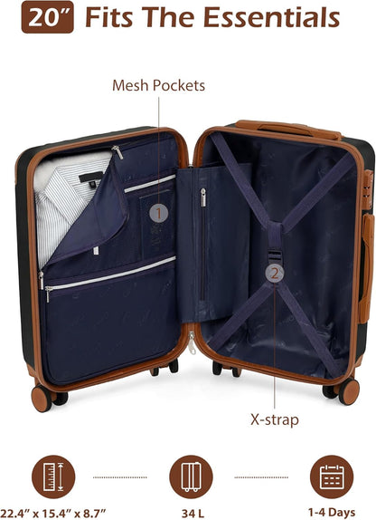 Carry On Luggage, Suitcase with Durable and Lightweight, carry on suitcase with ABS Hardshell, Dual Spinner Wheels, TSA Lock, and YKK Zipper(apricot black, S(20in)_carry on)